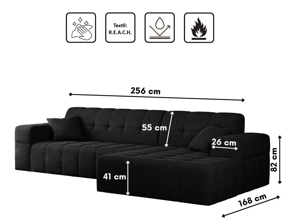 ECKSOFA L-Form NIMES Stoff Verita Schwarz Rechts - Schwarz, Holz (256/168cm) - Kaiser Möbel