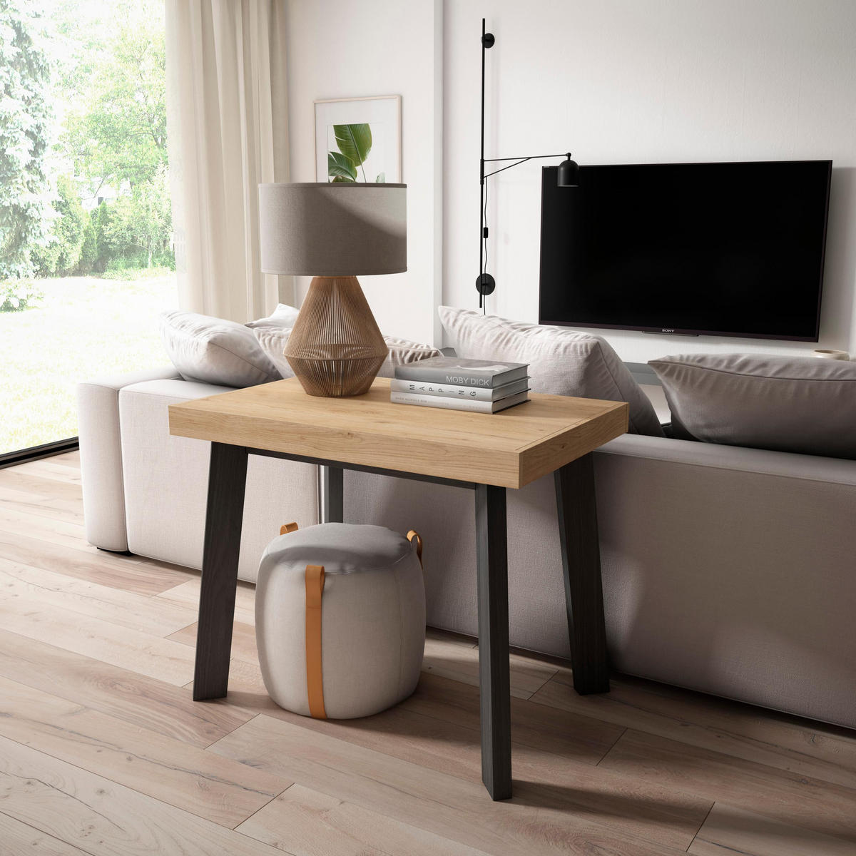 KONSOLENTISCH ausziehbar 58 bis 140cm, für 6 Gäste, eiche, schwarz, 90/58/73cm - Eichefarben/Schwarz, Holzwerkstoff (90/140/73cm) - Skraut Home