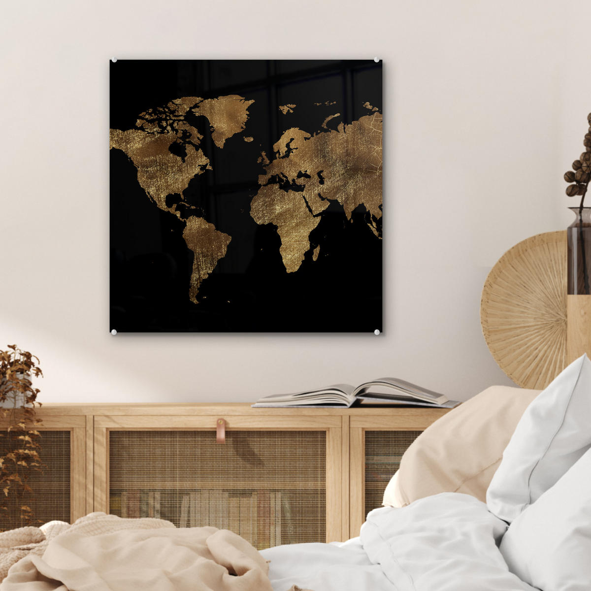 ACRYLGLASBILD Weltkarte - Gold - Luxus - Erde - Schwarz 50x50 cm - Goldfarben, Glas (50/50cm) - MuchoWow