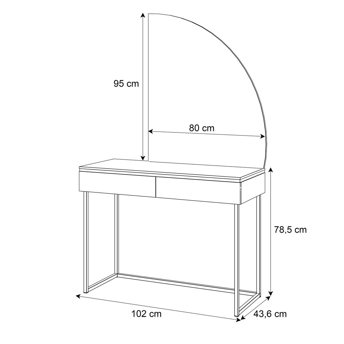 SCHMINKTISCH AURORA-Q GOLD auf goldenem Gestell mit rechts Spiegel - Kaschmir/Goldfarben, Holzwerkstoff/Metall (102/174/44cm) - Lookway