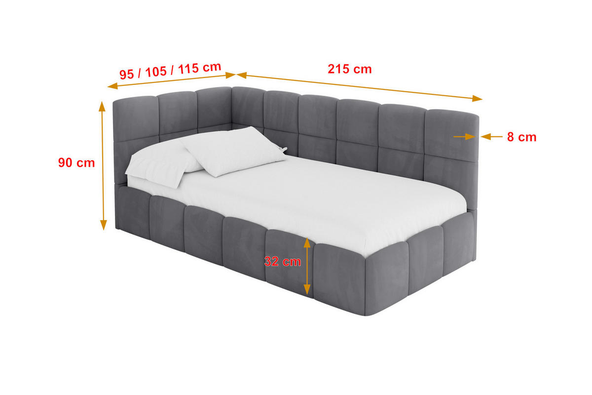 EINZELBETT Jugendbett mit Bettkasten Rechts, ohne Matratze - LIVY 80x200 Dunkelgrau - Dunkelgrau, Holzwerkstoff/Textil (80/200cm) - ALTDECOR