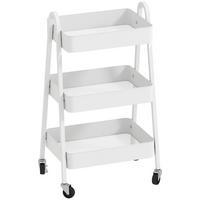 SERVIERWAGEN mit 3 Ebenen Küchenwagen mit Rollen Griff Rollwagen mit Bremse - Weiß, Metall (29.8/74.5/42.4cm) - HOMCOM