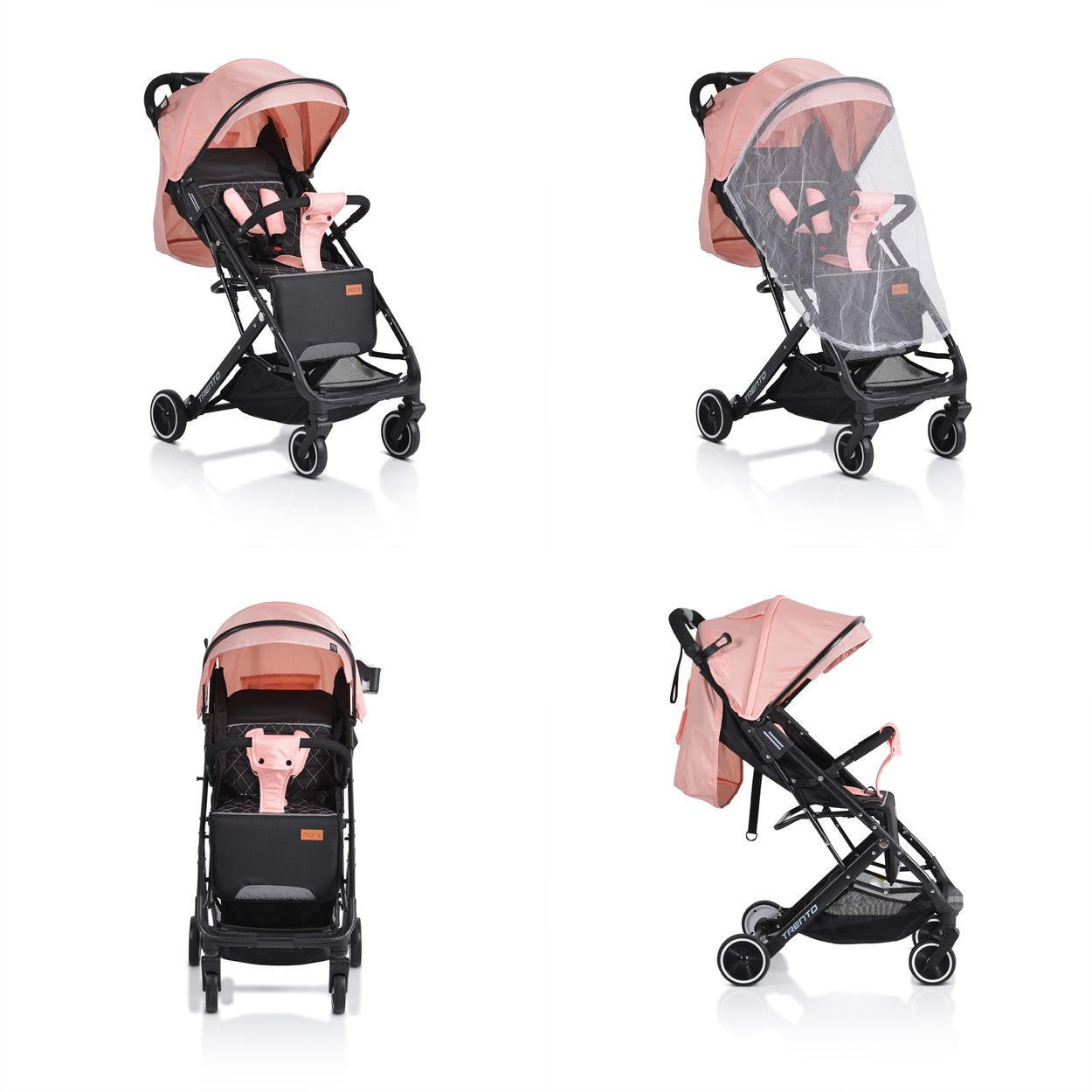 BUGGY Trento rosa faltbar Moskitonetz Getränkehalter Hinterradbremse - Rosa, Metall (64/50/98cm) - Moni