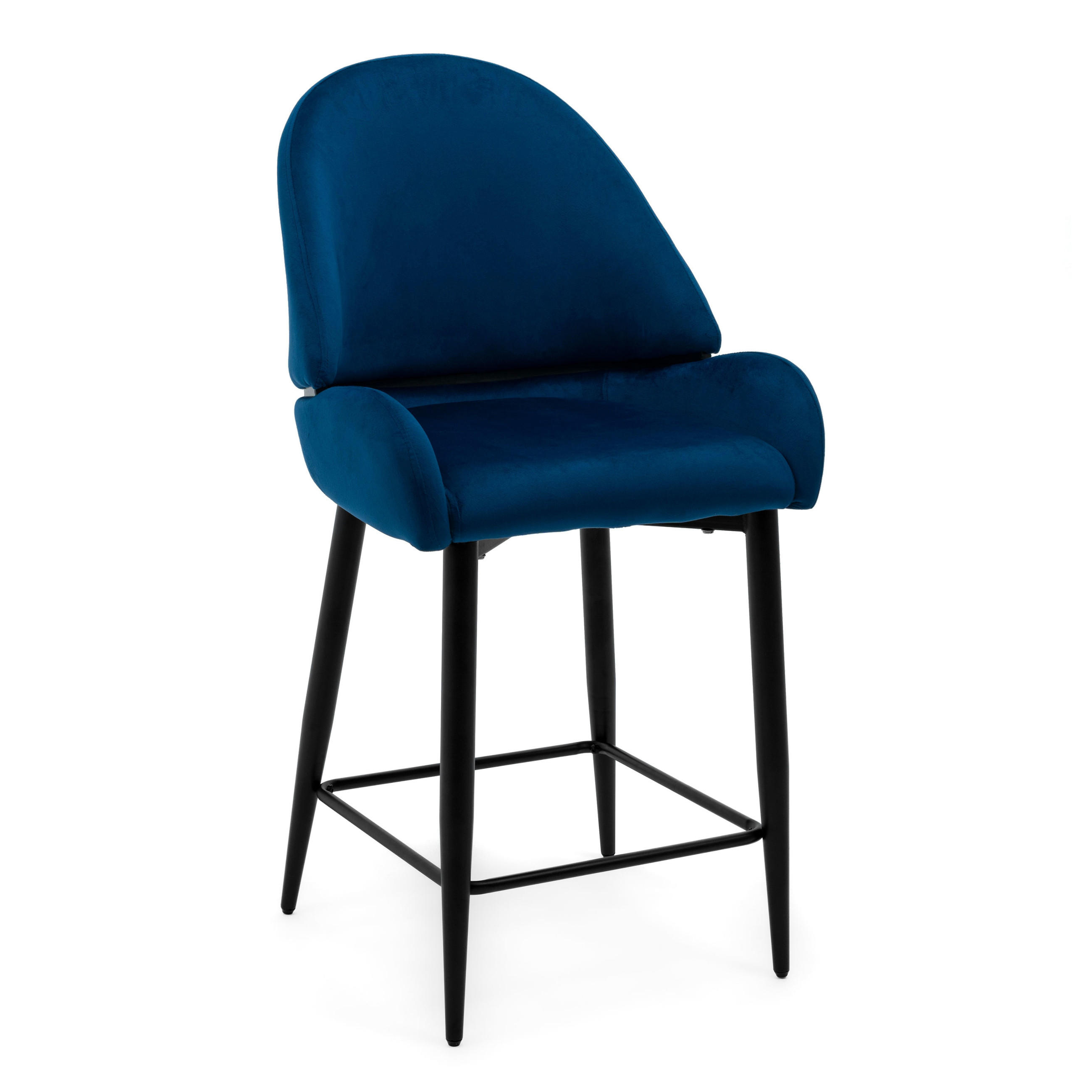 BARHOCKER BERGAMO gepolsterter mit Steppung - dunkelblau - Samt Velour - Blau/Schwarz, Textil/Metall (56/106/61cm) - NEW HOME