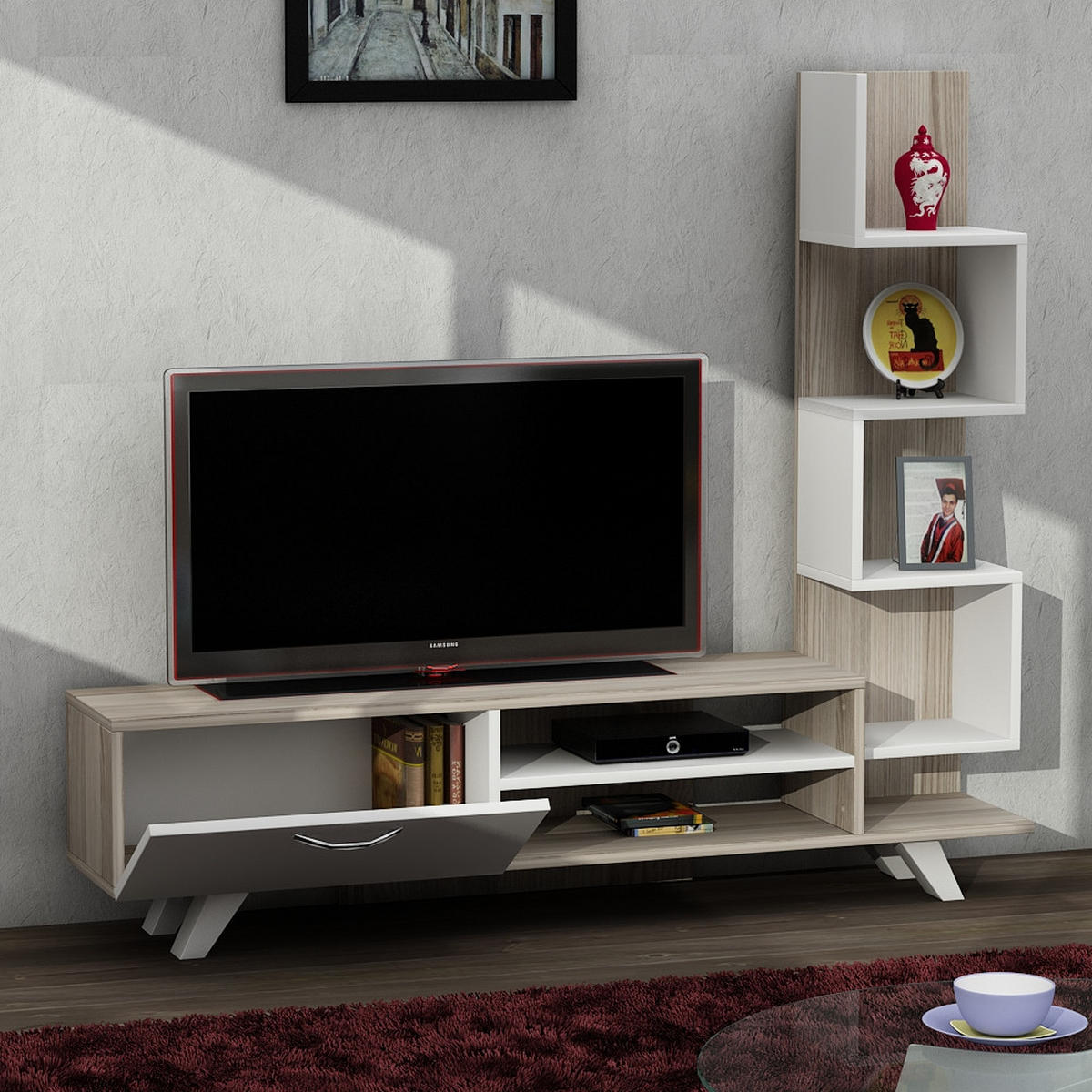 WOHNWAND Ceren Weiß Cordoba - Beige/Silberfarben, Holzwerkstoff/Kunststoff (149/131/29cm) - moebel17