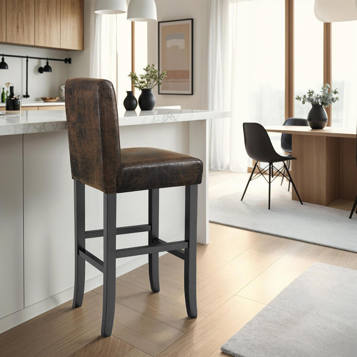 BARHOCKER 6er Set Kunstleder, Sitzhöhe 76 cm,antikbraun - Anthrazit/Braun, Holz (40/107/41cm) - tectake