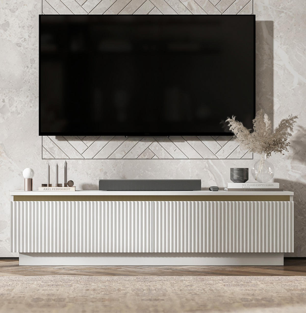 TV-SCHRANK Selene 140 cm Weiß matt Glamour - Weiß, Holzwerkstoff (140/37/35cm) - Meble Lindner