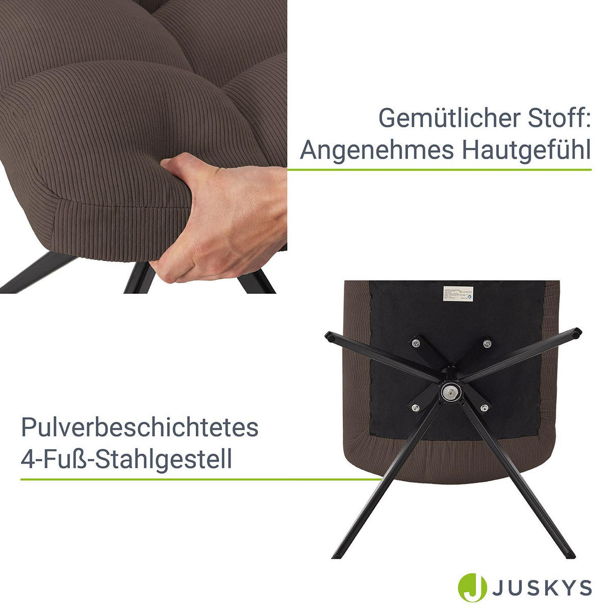 DREHSTUHL Dallas cord braun (2er-Set) - Braun, Textil (45/84/45cm) - Juskys