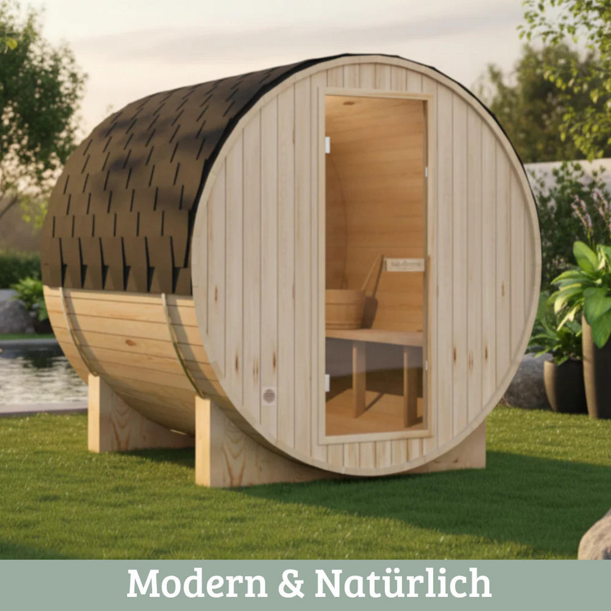 FASSSAUNA Outdoor mit Elektroofen PIET für 2 Personen Externe Montage - Braun, Holz (180/190/120cm) - DELUKE