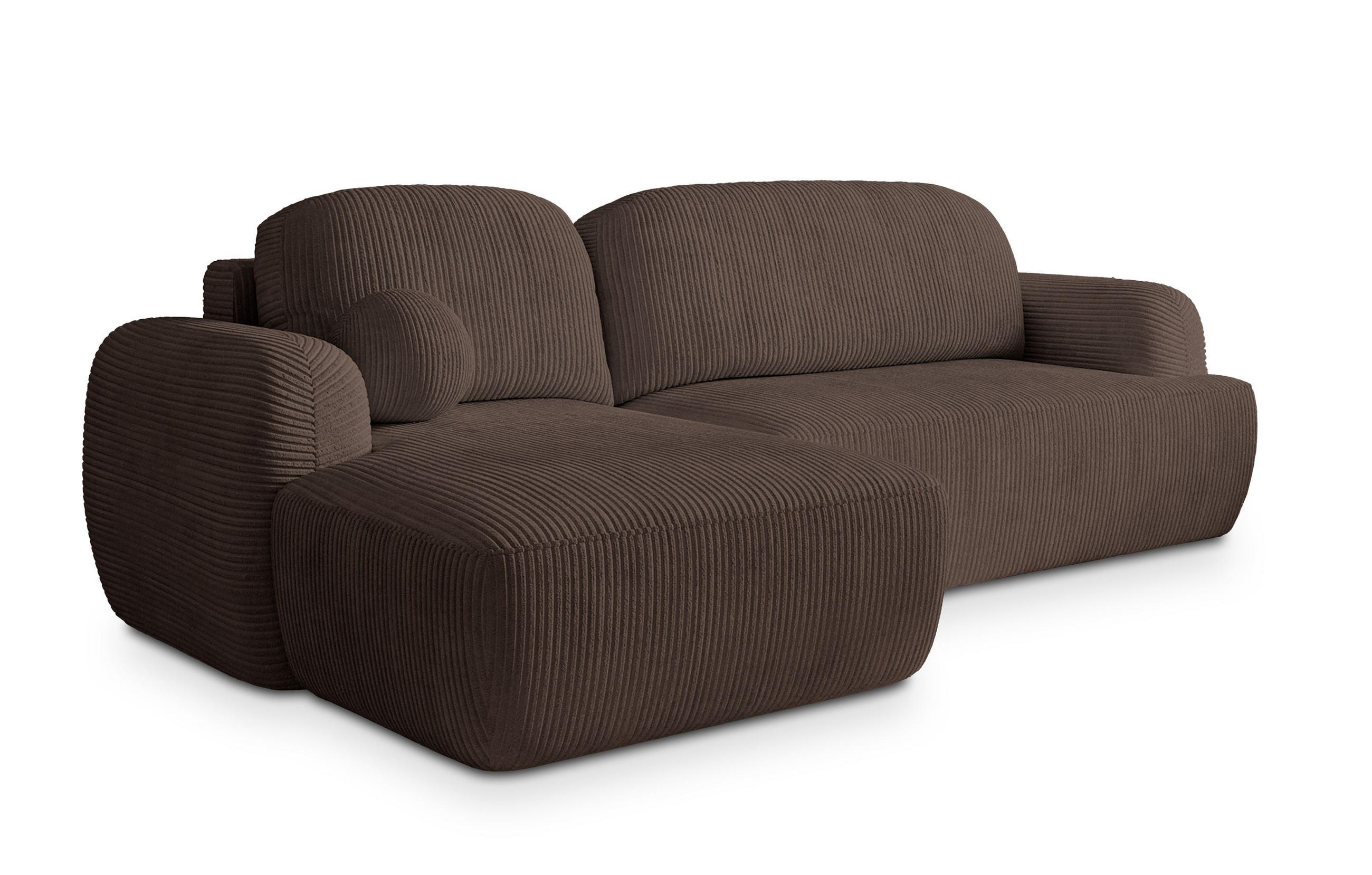 ECKSOFA MODENZA P L-S Braun Kordstoff mit Schlaffunktion - Braun, Holz (266/148cm) - MASSENO