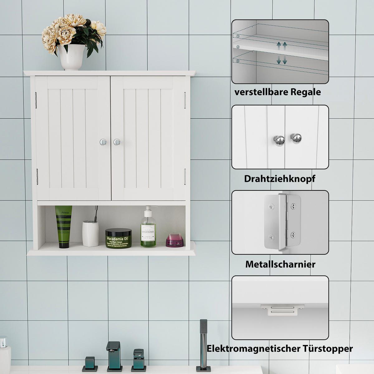 BADEZIMMERSCHRANK zur Wandmontage 54,6 x 19,8 x 59,9 cm Weiß - Weiß, Holzwerkstoff (19.8/59.9/54.6cm) - Beauniv