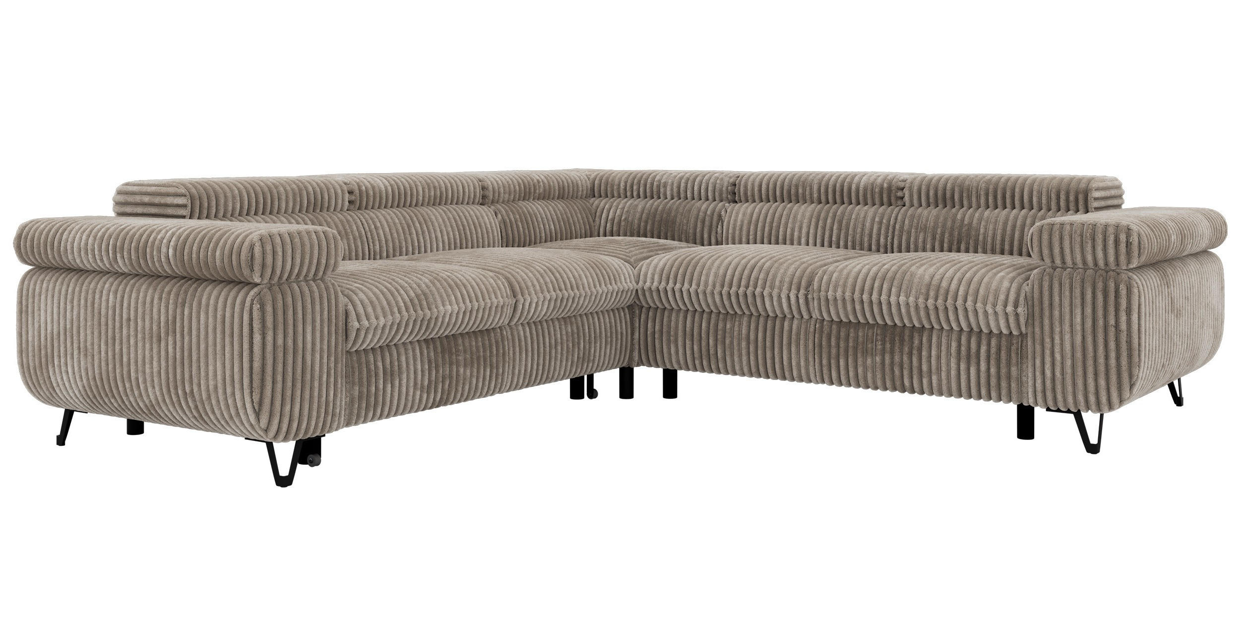 ECKSOFA QUADRO L - Hellbraun Cord - Rechts Seite - Hellbraun/Schwarz, Textil/Metall (269/269cm) - MKS