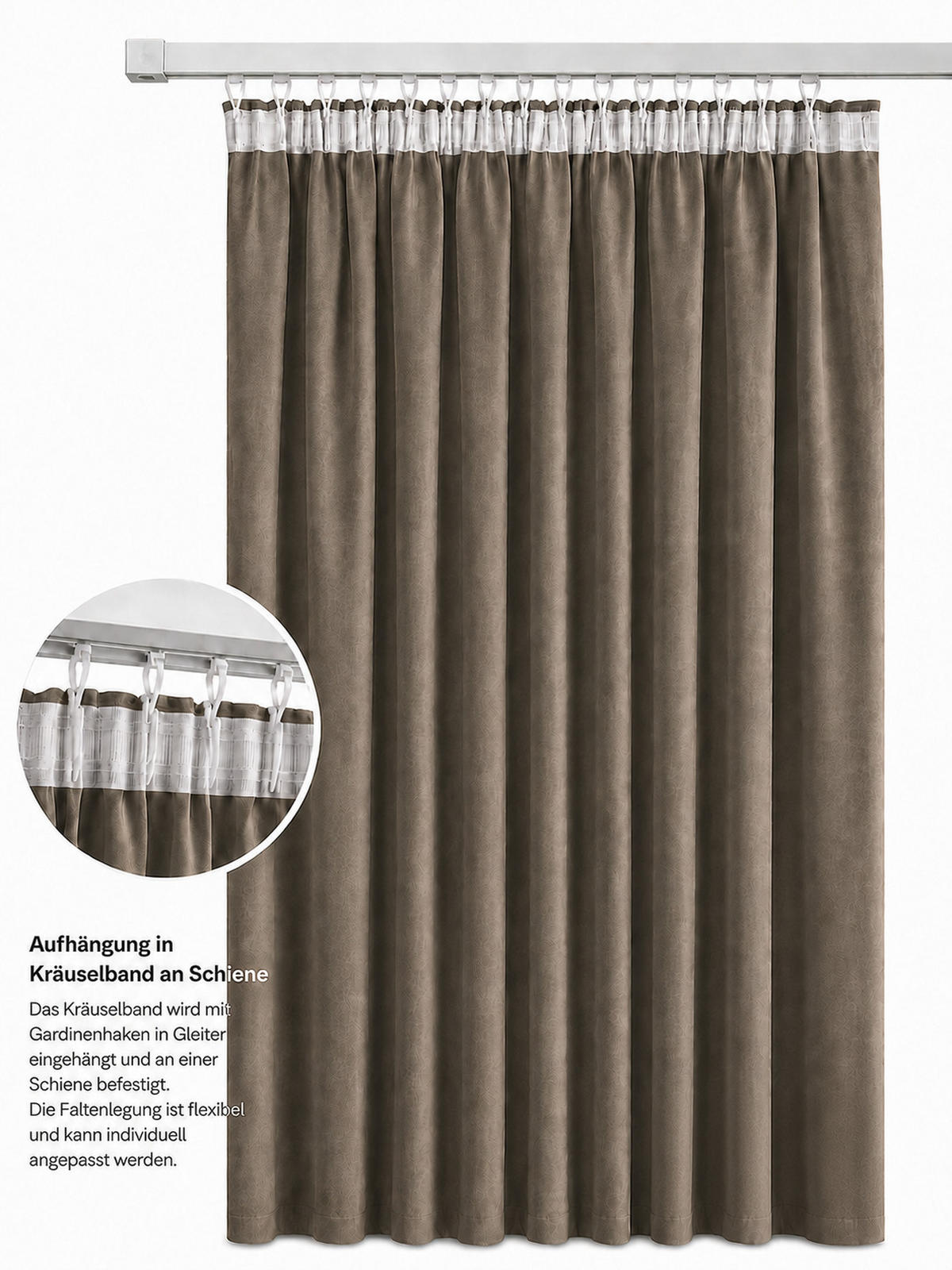 VORHANG Kräuselband Samt 140/245 cm Braun - Braun, Textil (140/245/245cm) - TiborTex