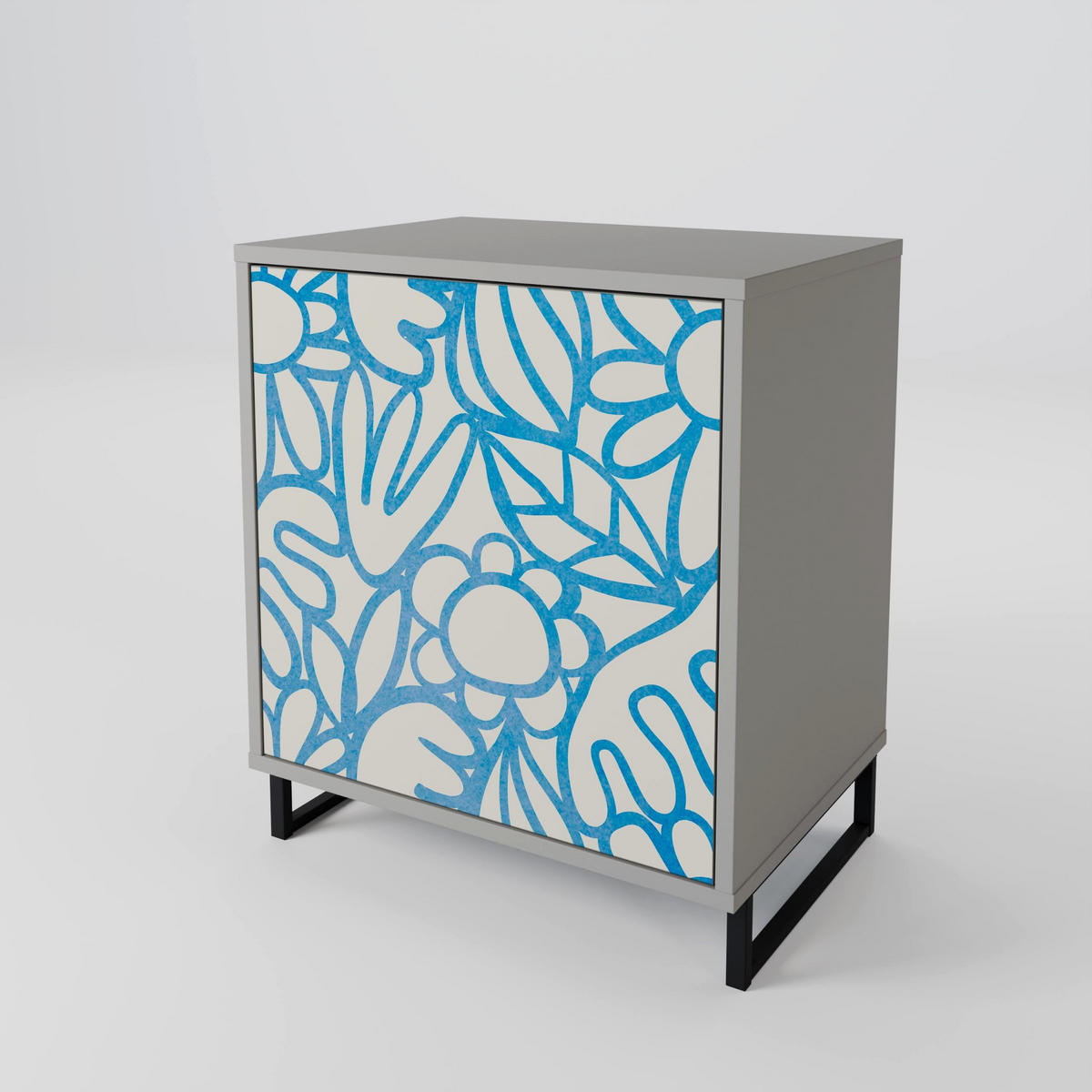 SIDEBOARD BLOOMY MORNING, Grau, 57,5x42x72,5 cm, Schwarze Metallfüße - Multicolor/Schwarz, Holzwerkstoff/Metall (57.5/72.5/42cm) - SpaceRebels