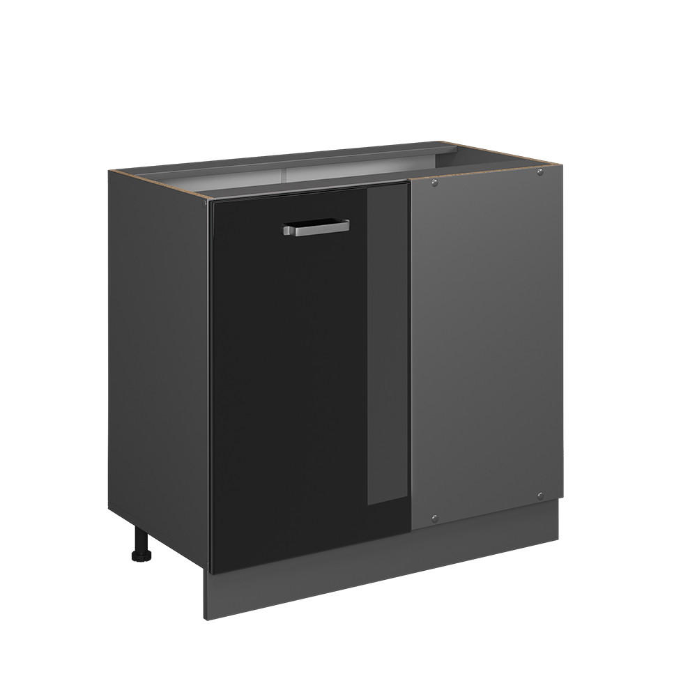 ECKUNTERSCHRANK R-Line Schwarz Hochglanz 86 cm ohne AP - Schwarz Hochglanz/Anthrazit, Holzwerkstoff (86/81.6/46cm) - Vicco