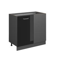 ECKUNTERSCHRANK R-Line Schwarz Hochglanz 86 cm ohne AP - Schwarz Hochglanz/Anthrazit, Holzwerkstoff (86/81.6/46cm) - Vicco