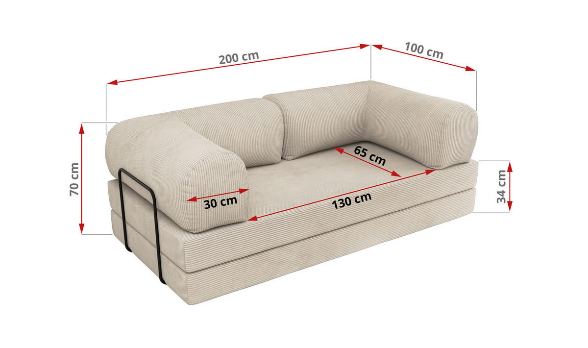 TROJMIESTNA POHOVKA ORSETTO - Krémová Manšester - čierna/krémová, kov/textil (200/70/100cm) - MKS