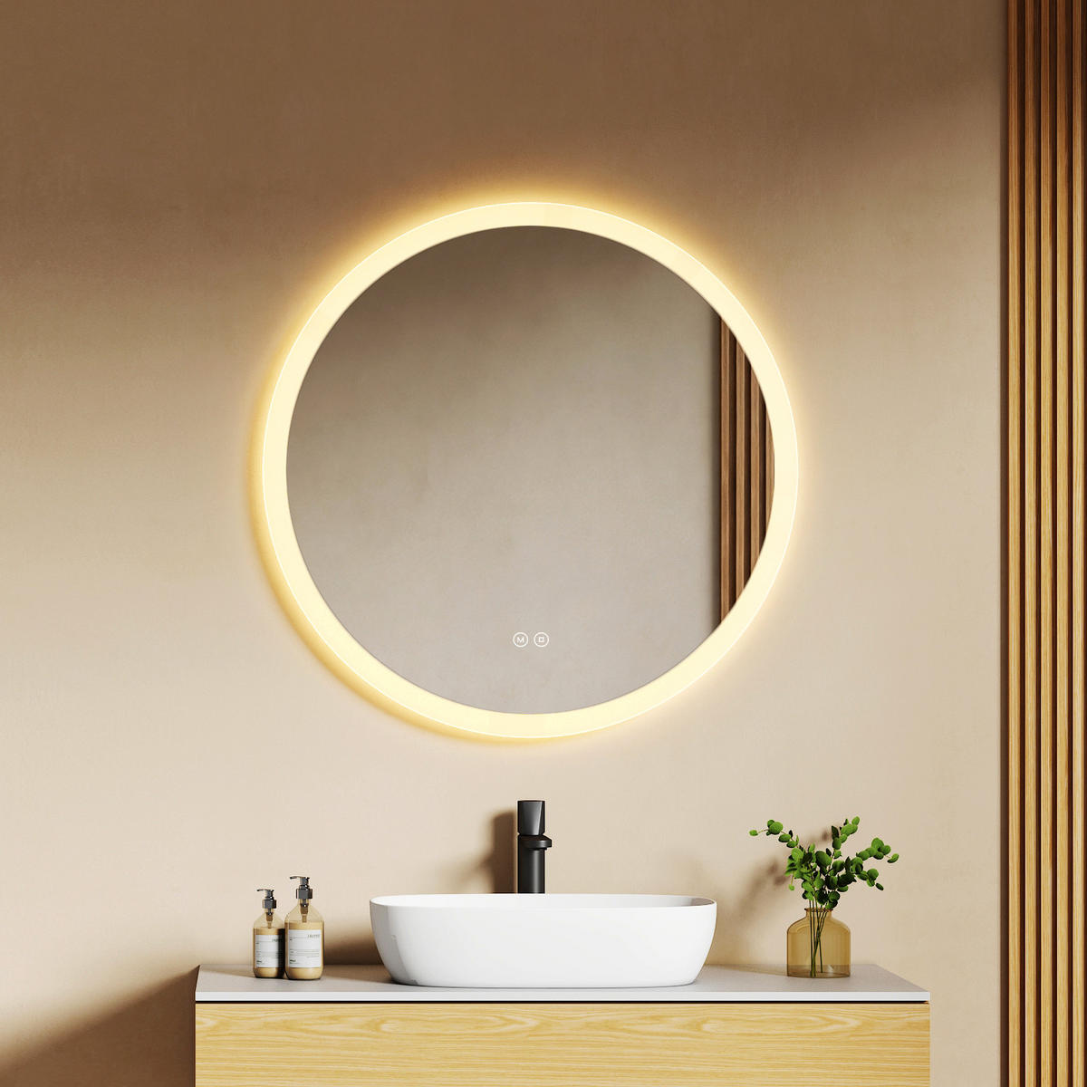 BADSPIEGEL mit Beleuchtung Frontlicht 3 Farbtemperaturen einstellbar Ø70 cm - Transparent, Glas (70/70/3.5cm) - EMKE
