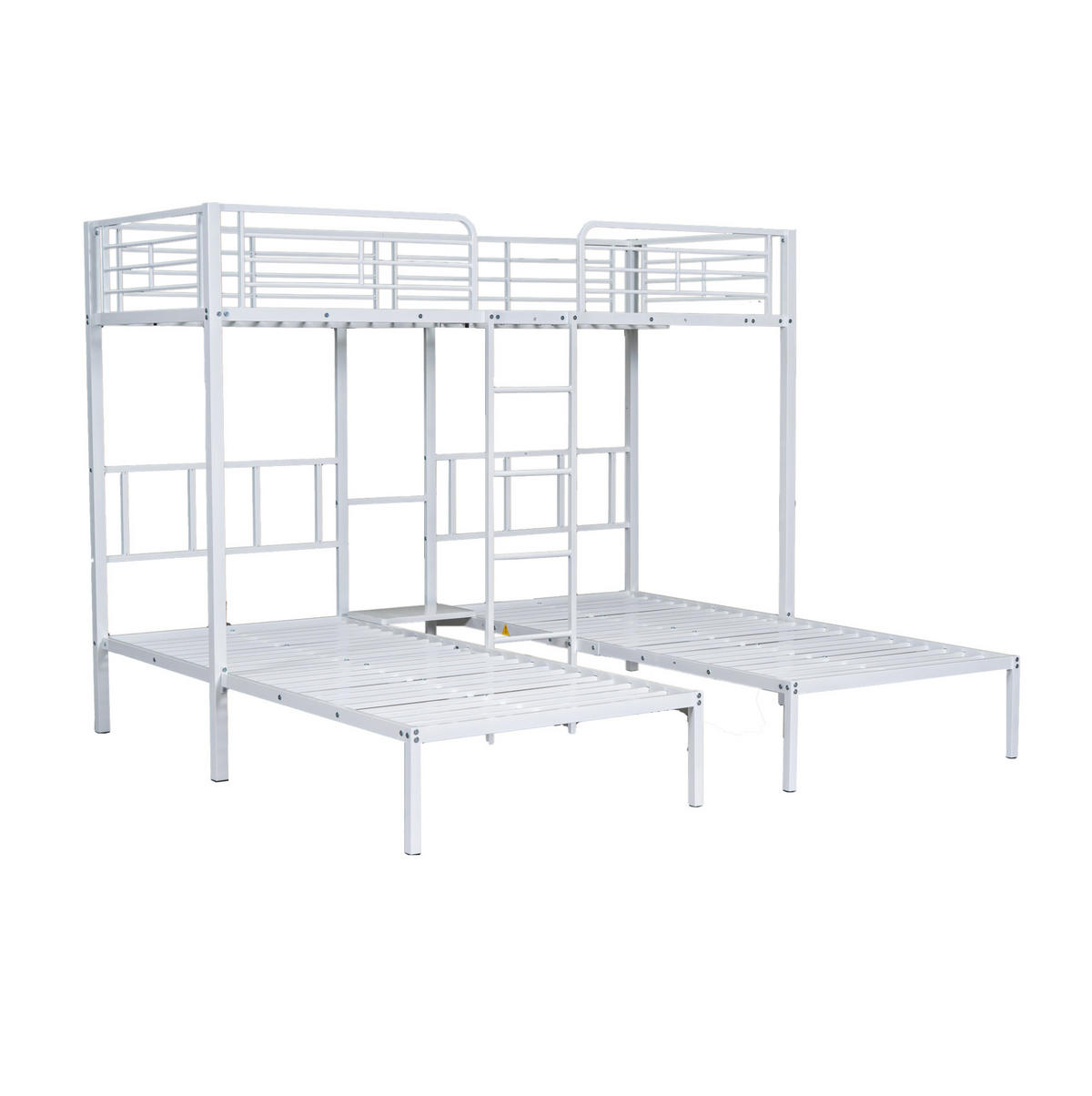 ETAGENBETT 90/200 cm für 3 Personen mit Leiter, Ablage und Tisch, Weiß - Weiß, Metall (90/200cm) - Redom