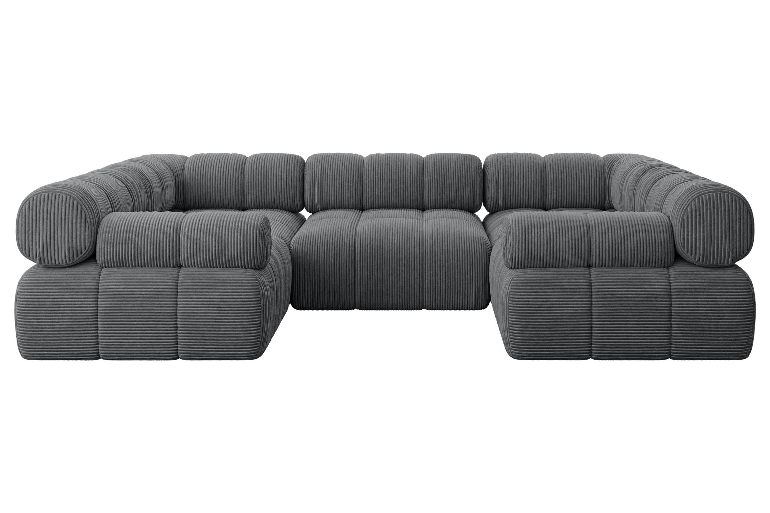 WOHNLANDSCHAFT modulares Sofa Birno-U1 - 285x190x70 cm Dunkelgrau Cord - Dunkelgrau, Holzwerkstoff/Textil (285/70/190cm) - ALTDECOR