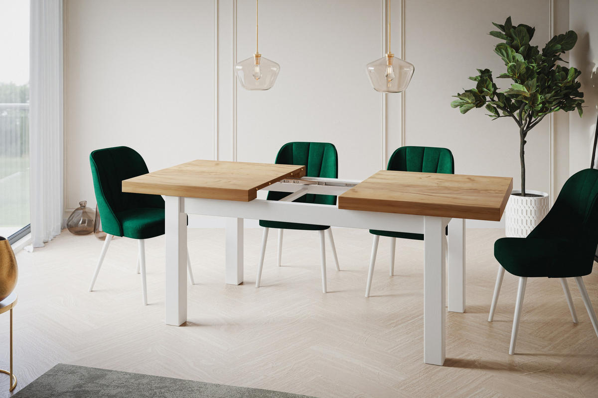 ESSZIMMERTISCH CLASSIC, ausziehbarer Tisch 170-250X90X78 cm, Farbe: CRAFT, mit Holzbeinen in Farbe Weiß - Weiß/Braun, Holzwerkstoff (170/90/78cm) - Alpi-Möbel