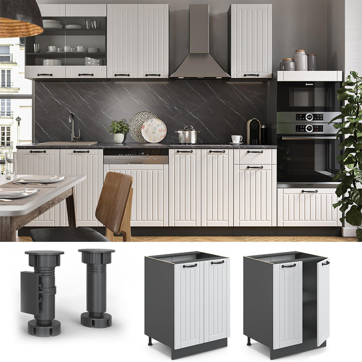 KÜCHENUNTERSCHRANK Fame-Line Weiß Landhaus 60 cm ohne AP - Anthrazit/Weiß, Holzwerkstoff (60/82/51.6cm) - Vicco