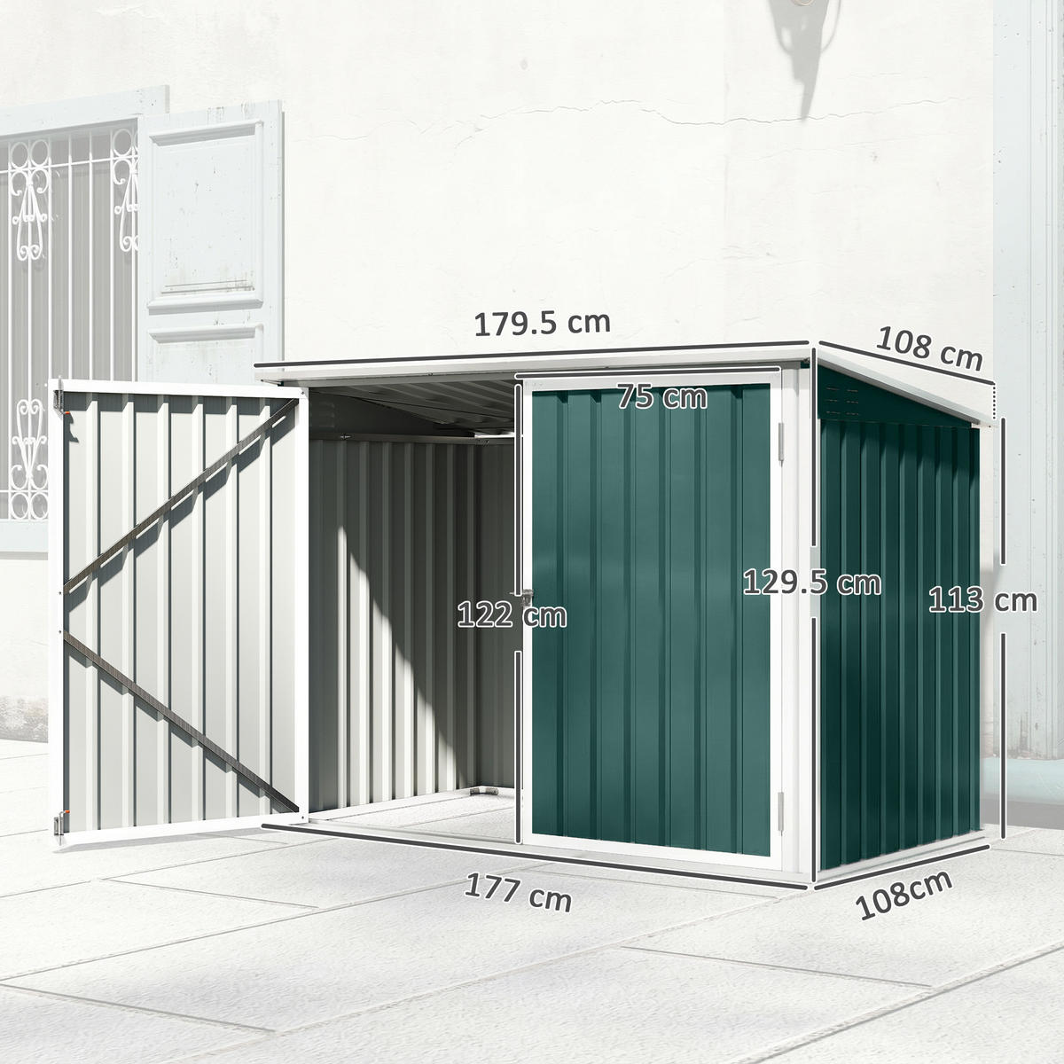 GARTENHAUS Stahl-Mülltonnenbox für den Außenbereich mit Doppeltür,180x108x130cm - Grün, Metall (108/129.5/179.5cm) - Vallsero
