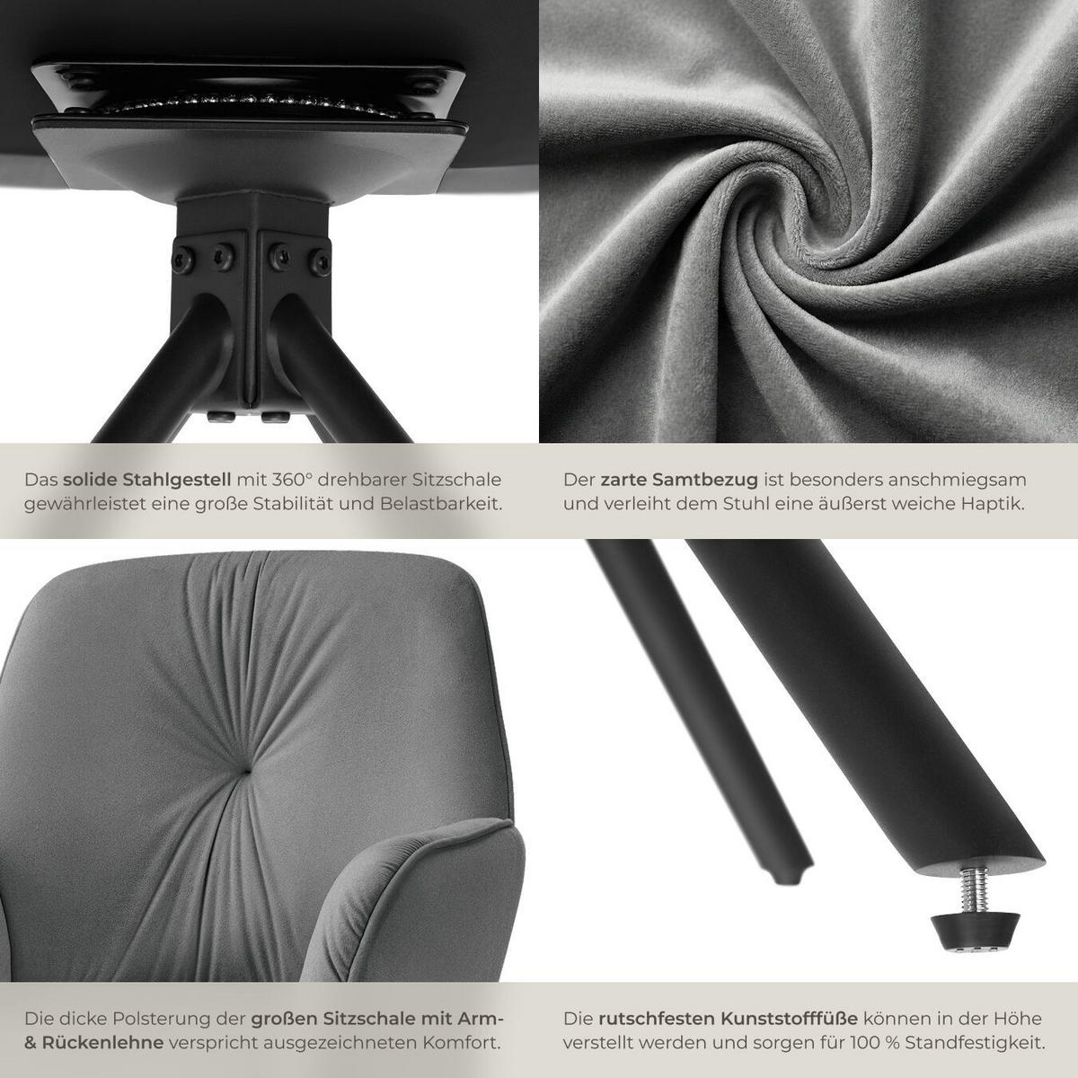 ARMLEHNSTUHL Drehbar Lenia,56,5 x 54 x 86 cm, Samtoptik anthrazit/schwarz - Anthrazit/Schwarz, Kunststoff (56.5/86/54cm) - tectake