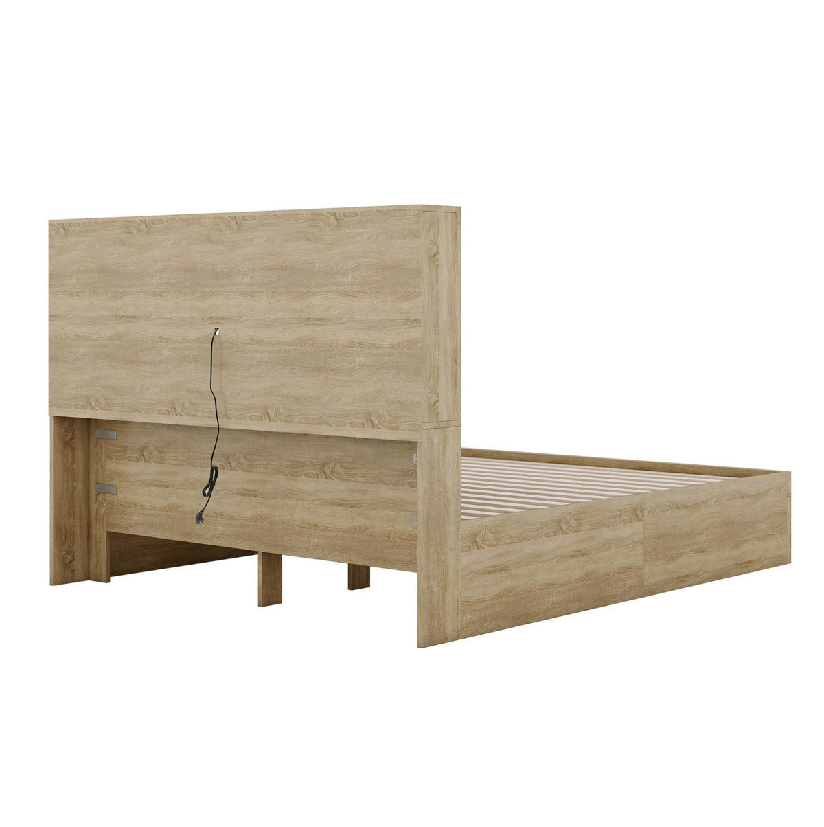 BETT 160/200 cm Natur aus Spanplatte mit Stauraum und USB-Ladefunktion - Naturfarben, Holzwerkstoff (160/200cm) - OKMYHOME