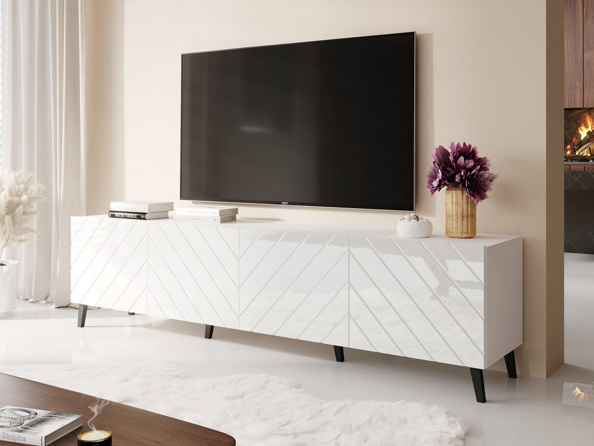TV-LOWBOARD Abeto 200 - Weiß Hochglanz/Schwarz, Holzwerkstoff/Kunststoff (200/52/42cm) - MIRJAN24