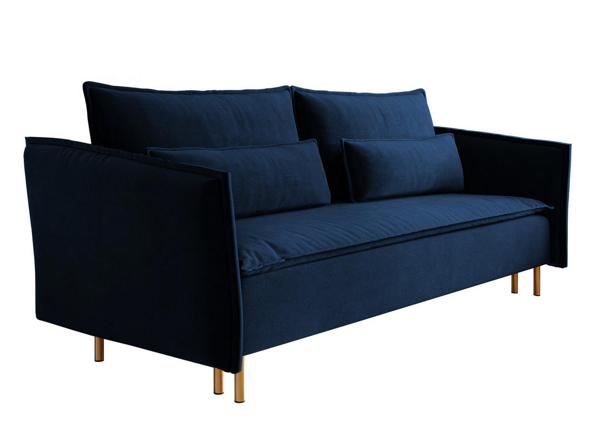 SCHLAFSOFA Ummo Dunkelblau Velours - Goldfarben/Dunkelblau, Textil/Metall (230/88/90cm) - Selsey