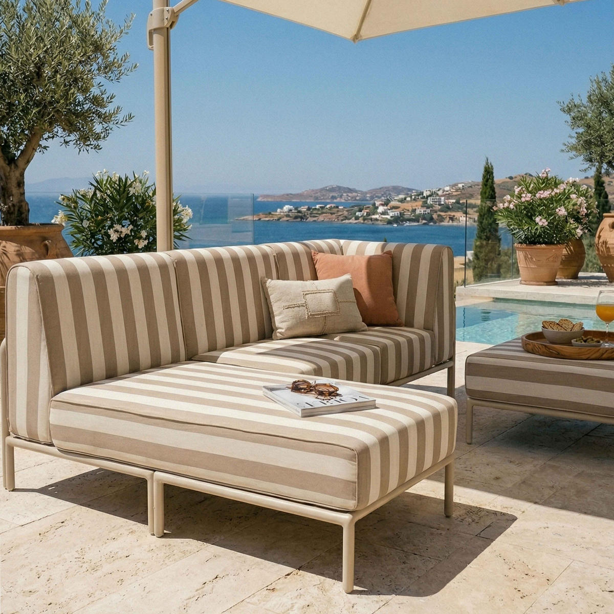 GARTENSOFA mit 4 Sitzplätzen, Beige - Beige, Textil - Oviala