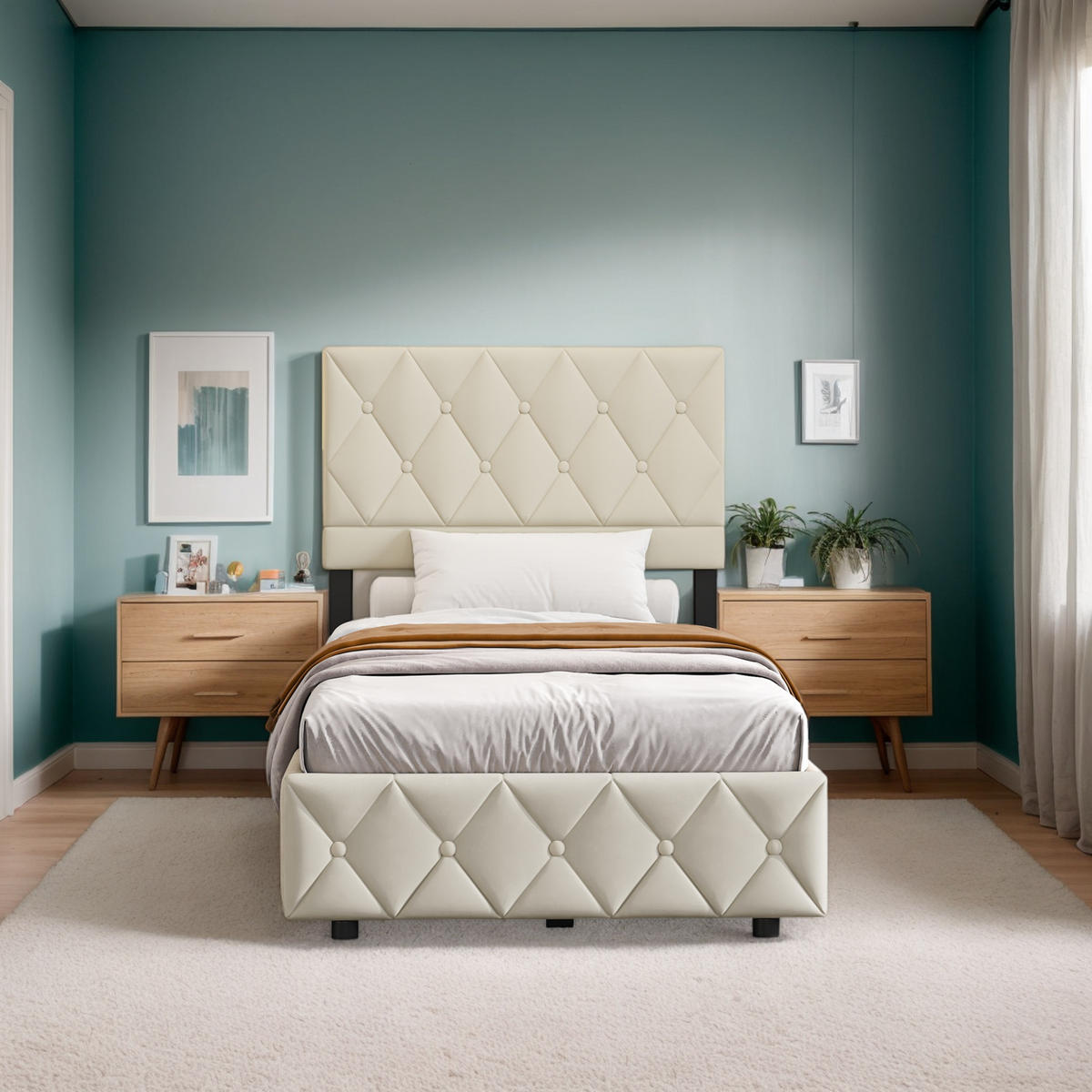 POLSTERBETT 90/200 cm Beige mit hydraulischem Stauraum aus Samt - Beige, Holzwerkstoff (90/200cm) - OKWISH