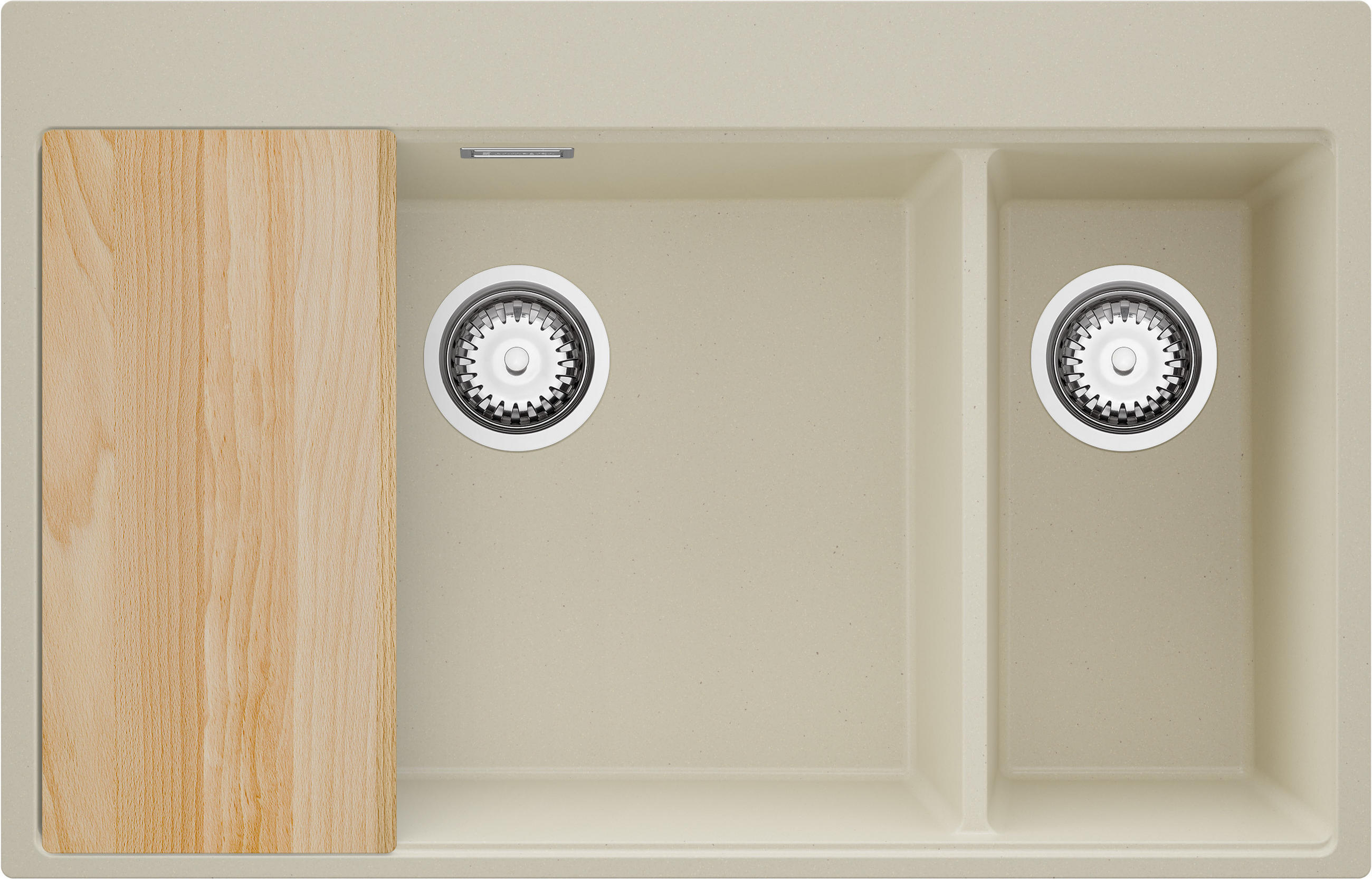 SPÜLBECKEN Oslo Duo, 2-er set Beige 78/50 cm 2 Becken + Ablauf-Set + Schneidebrett ab 80er Unterschrank - Chromfarben/Beige, Kunststoff (78/20/50cm) - Primagran