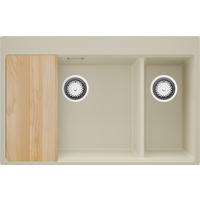 SPÜLBECKEN Oslo Duo, 2-er set Beige 78/50 cm 2 Becken + Ablauf-Set + Schneidebrett ab 80er Unterschrank - Chromfarben/Beige, Kunststoff (78/20/50cm) - Primagran
