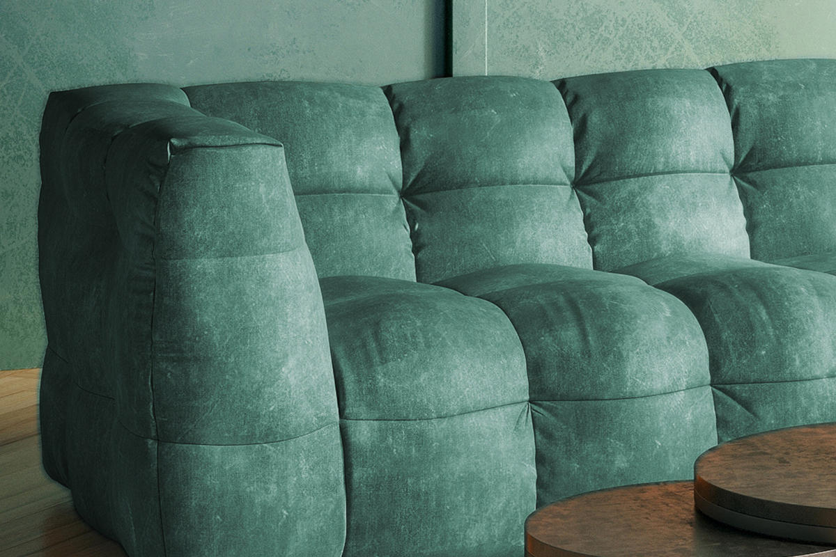 ECKSOFA RIO Petrol Velvet - Petrol/Schwarz, Textil (319/170cm) - KAWOLA