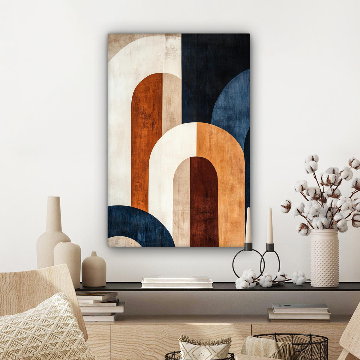 LEINWANDBILD Abstrakt - Formen - Dunkelblau Wanddeko Schlafzimmer 60x90 cm - Cognac, Textil (60/90cm) - MuchoWow