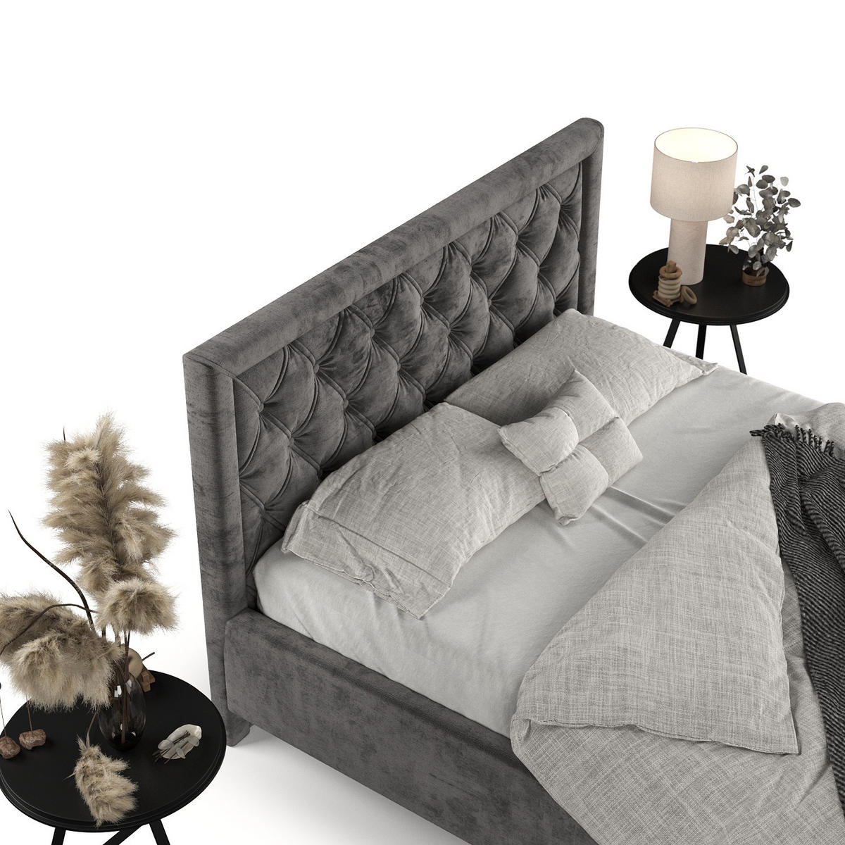 POLSTERBETT Lido 120/200 cm Anthrazit im Lotta Stoff - Anthrazit/Naturfarben, Holz/Holzwerkstoff (120/200cm) - AltaBeds