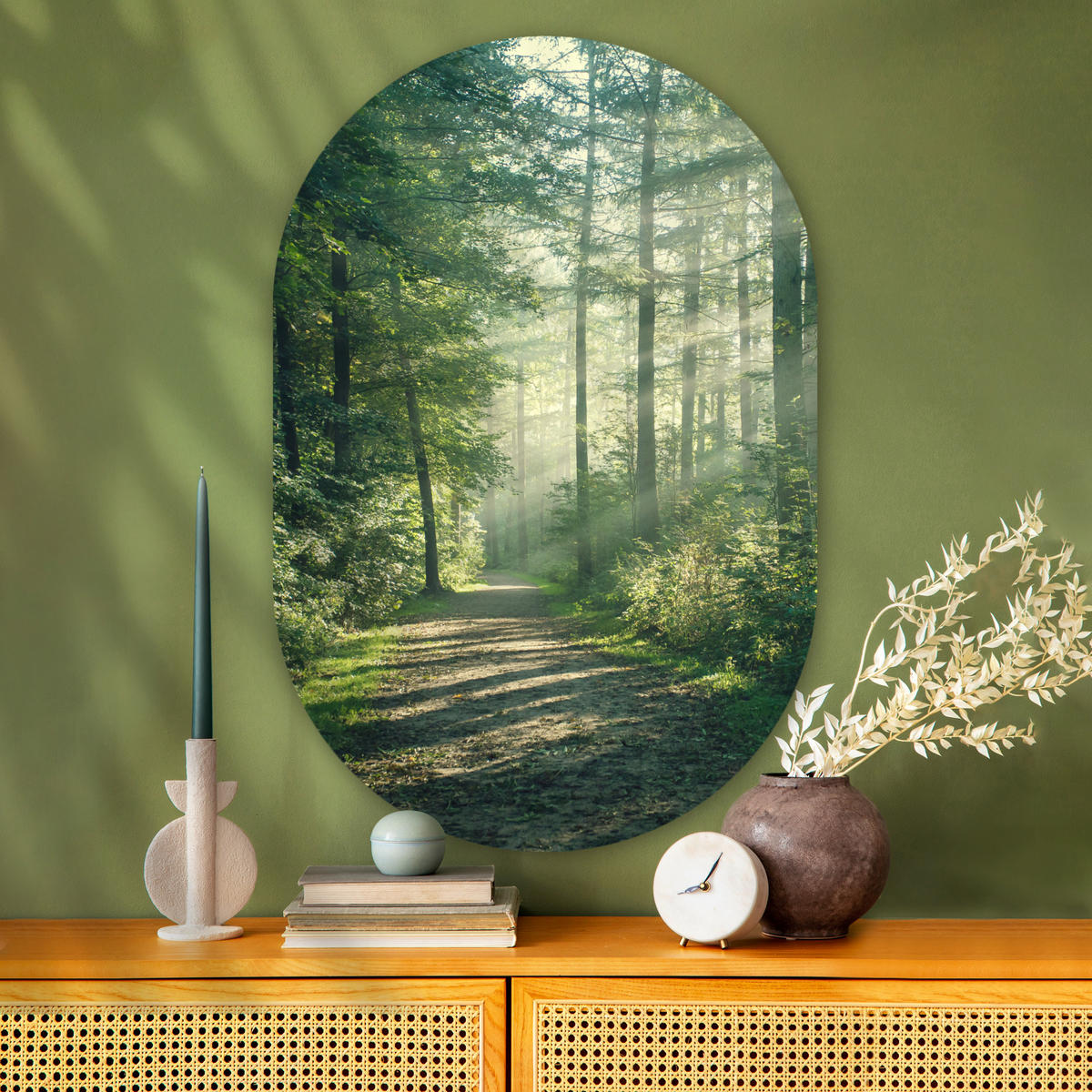 WANDBILD Wald - Weg - Sonne - Bäume - Grün - Natur 80x120 cm - Waldgrün, Kunststoff (80/120cm) - MuchoWow
