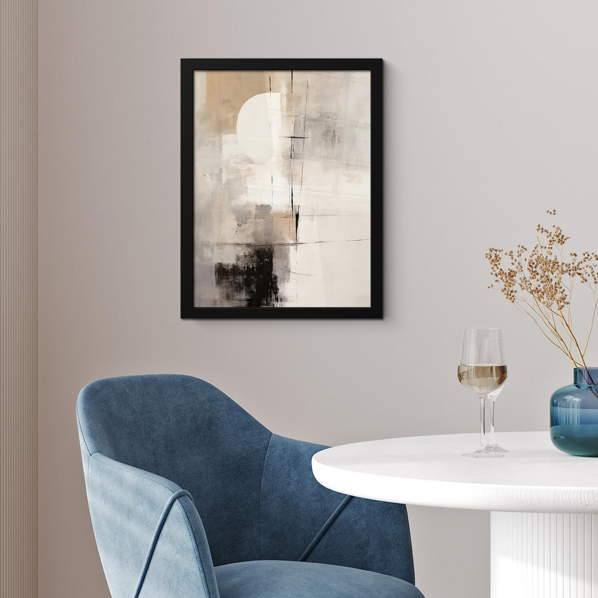 GERAHMTES BILD Abstrakt - Kunst - Grau 30x40 cm - Hellgrau, Papier (30/40cm) - MuchoWow