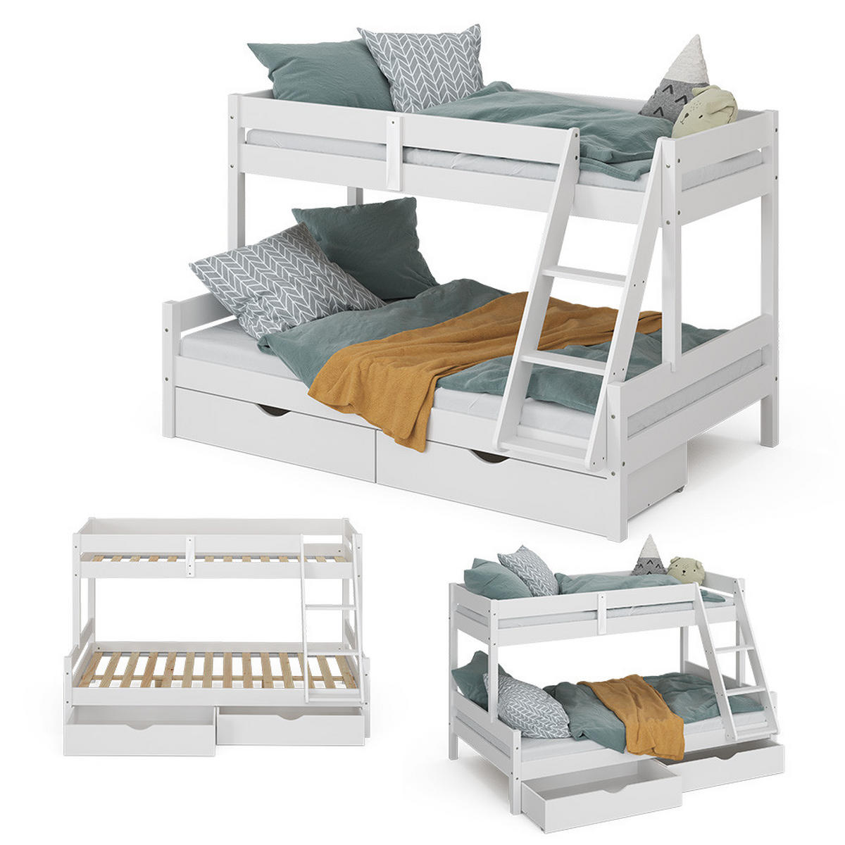ETAGENBETT Everest Weiß 120x200/80x200 cm mit Schubladen - Weiß, Holz (120/200cm) - VitaliSpa