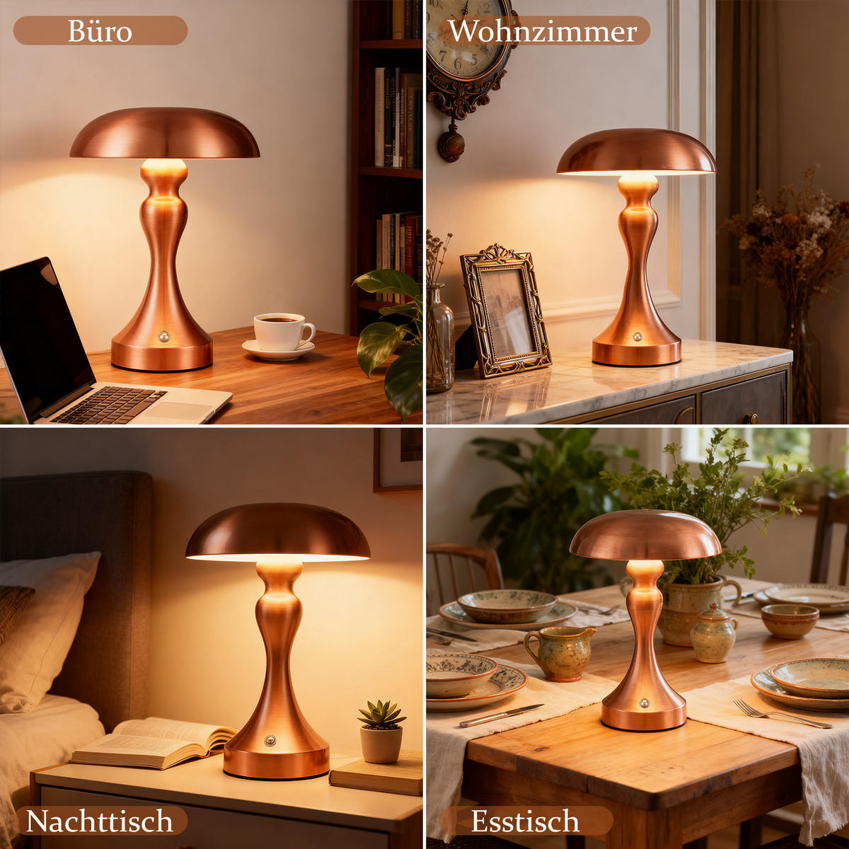 LED stolní lampa, přepěťová ochrana 15,5/15,5/22 cm - bronzová, kov (15.5/15.5/22cm) - Nettlife