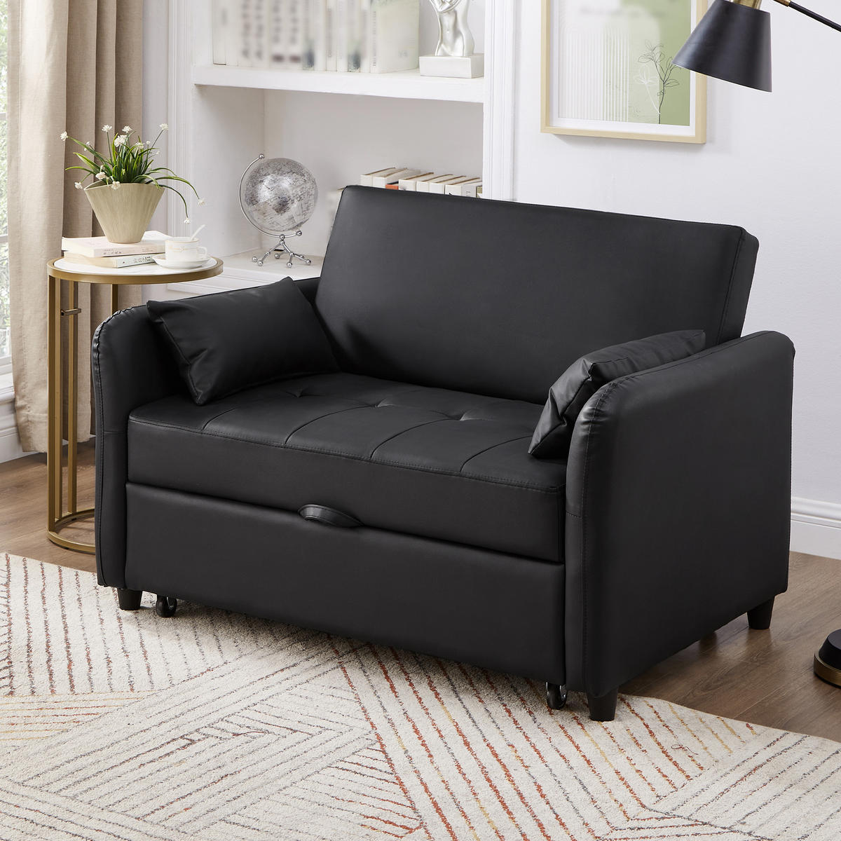 SCHLAFSOFA PU-Bezug wasserabweisend und ausziehbar Antikschwarz 122/83/82 cm - Schwarz, Kunststoff (83/82/122cm) - Redom