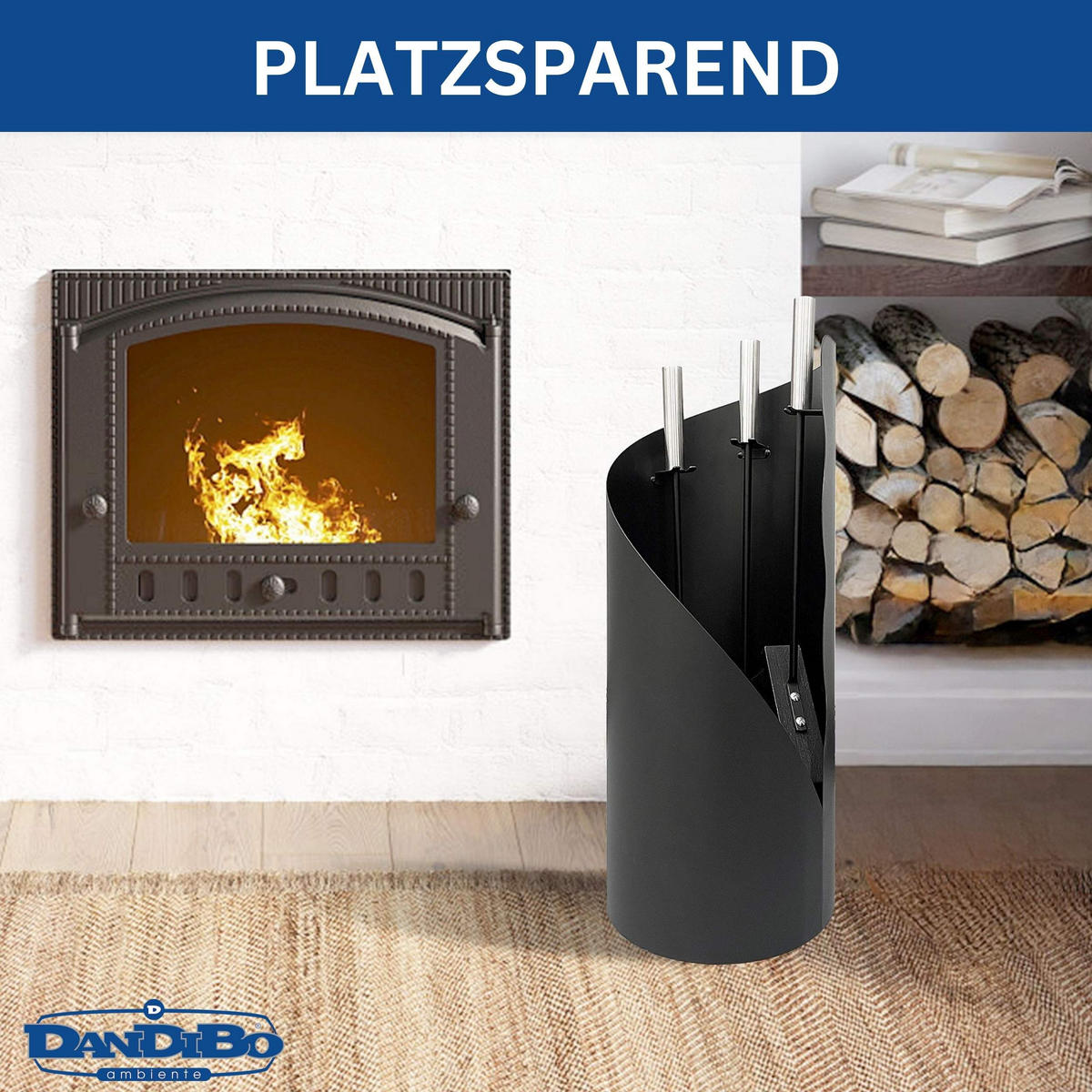 KAMINBESTECK Schwarz Modern 4 Teilig Set - Schwarz, Metall (20/55/20cm) - DanDiBo