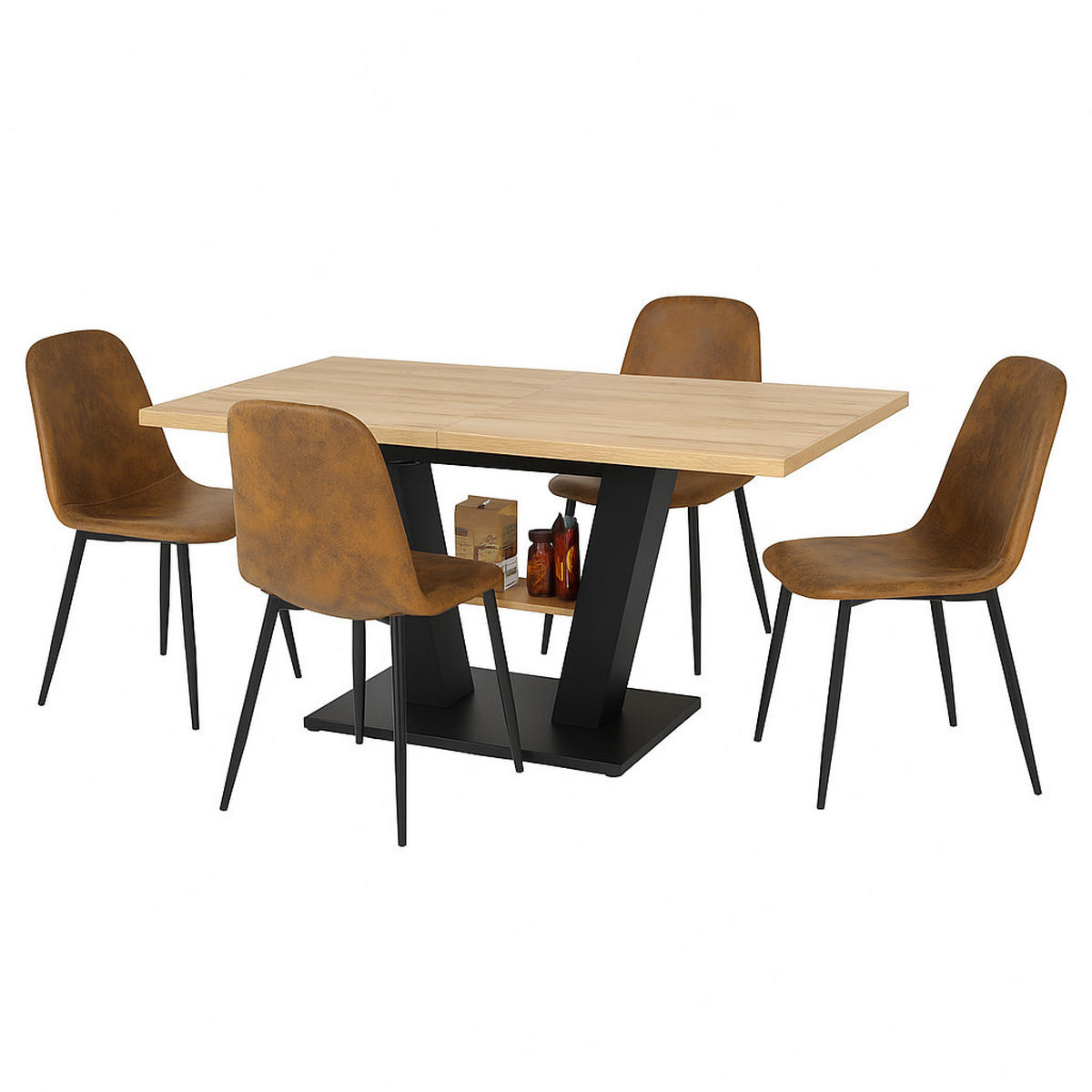 ESSTISCH SET mit 4 Stühlen Vintage Braun & Holzoptik - Braun, Holzwerkstoff/Textil (157/75/70cm) - Urban Meuble