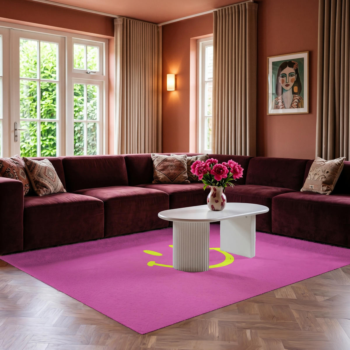 TEPPICH - Smiley - Fröhlich - Rosa - 230x150 cm - Pink, Kunststoff/Textil (230/0.4cm) - OnlyWow