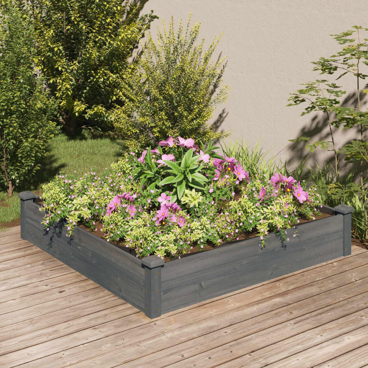HOCHBEET mit Einsatz Grau 120x120x25 cm Massivholz Tanne - Grau, Holz (120/25/120cm) - furnicato