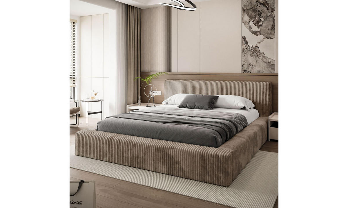 POLSTERBETT TILIA LUX 160x200 cm Tilia 17, 34 Holzlatten, Kopfteil 95 cm - Braun, Textil (160/200cm) - Lookway