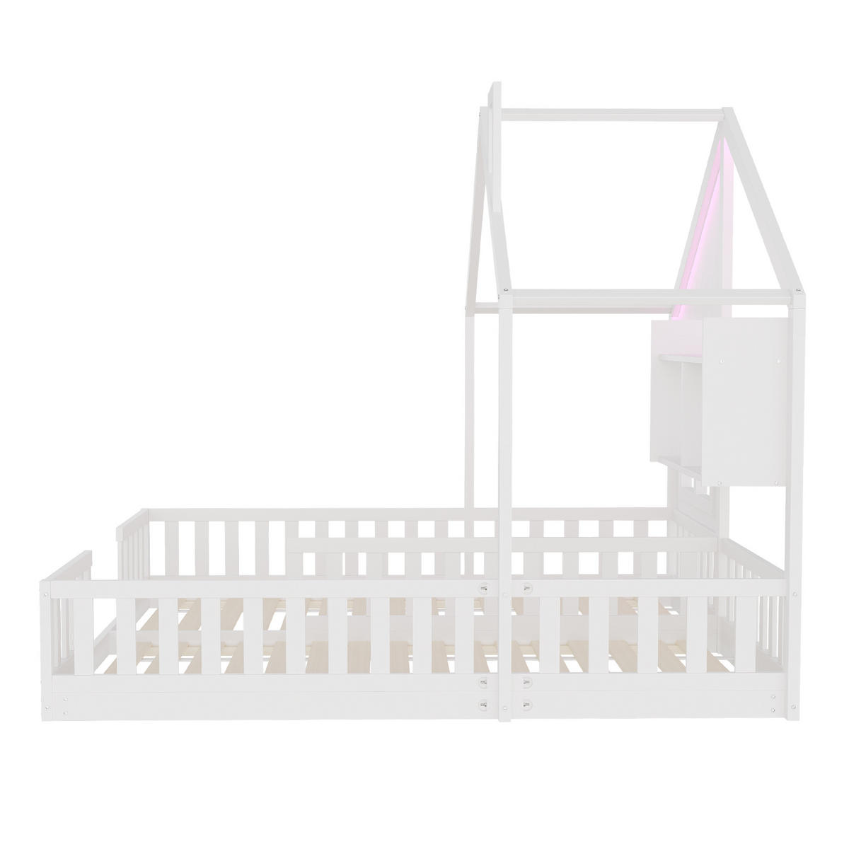 KINDEREINZELBETTEN aus Massivholz 90x200 cm in Weiß mit LED-Beleuchtung - Weiß, Holz (90/200cm) - Modfu