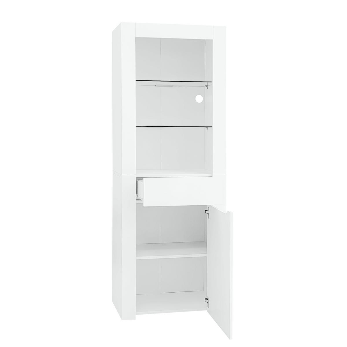 VITRINENSCHRANK aus Spanplatte 60x35,5x165 cm Weiß mit LED-Beleuchtung, App-Steuerung und Stauraum - Weiß, Holzwerkstoff (60/165/35.5cm) - Modfu